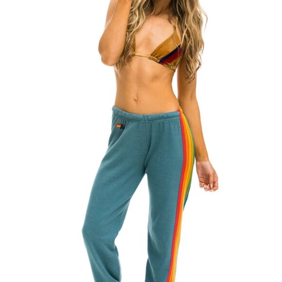 Aviator Nation Pants - Aviator Nation Five Stripe Sweatpant Blue Size Medium